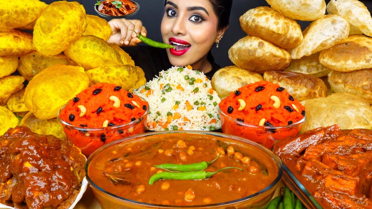 ASMR Eating Spicy Paneer Butter Masala,Poori,Chole Bhature,Kheer,Paneer 65,Egg ASMR Eating Mukbang