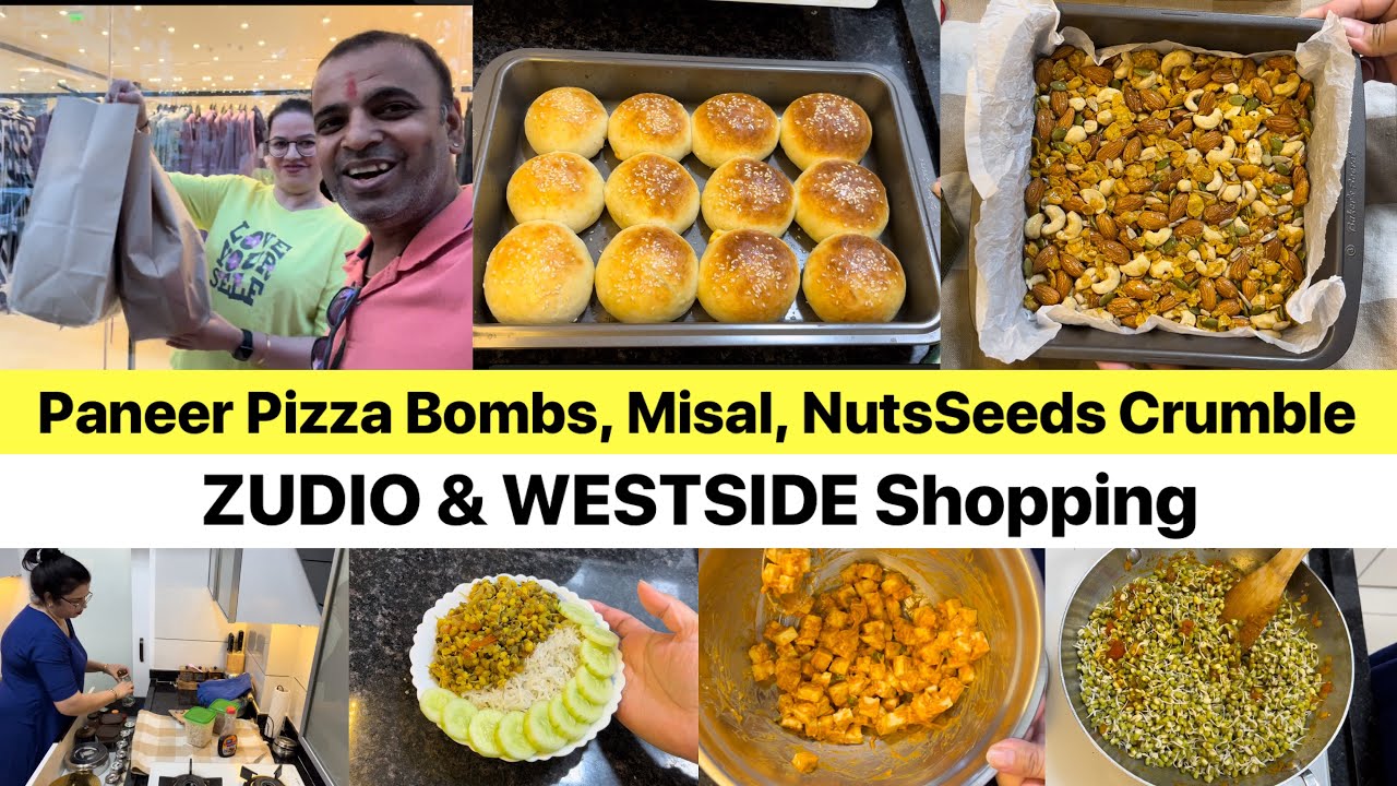 Festive Shopping | PaneerPizzaBuns, SproutsCurry, PunaMisal, pizza bomb, DryFruitCrumble recipe