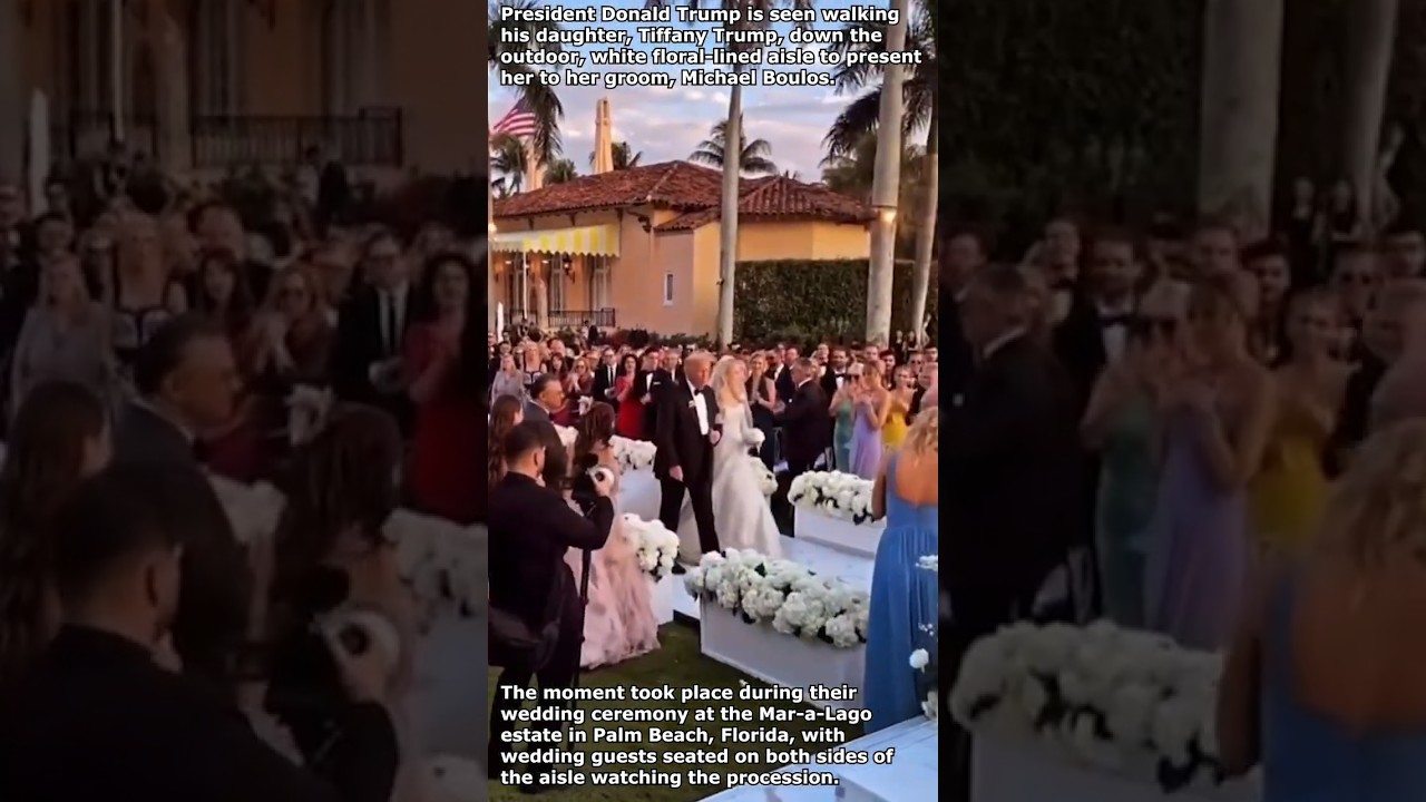 President Donald Trump walking his daughter Tiffany Trump down the white floral-lined aisle ❤️