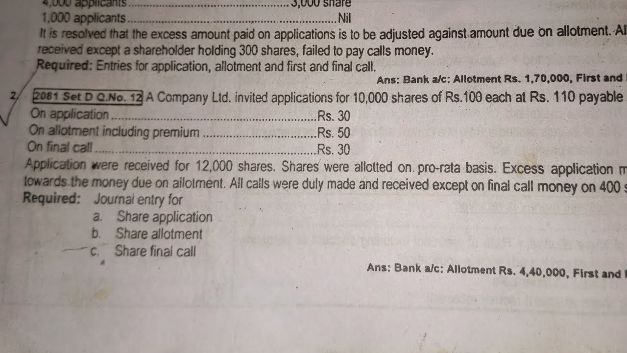 Issue of share for cash in Nepali|class 12|| Bord question 2081(set d)||solution||2081 set d q.no.12