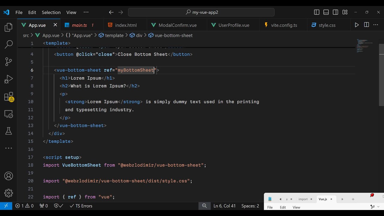 Vue.js 3 vue-bottom-sheet Example to Build Bottom Sheet Footer Swipe Menu in Browser