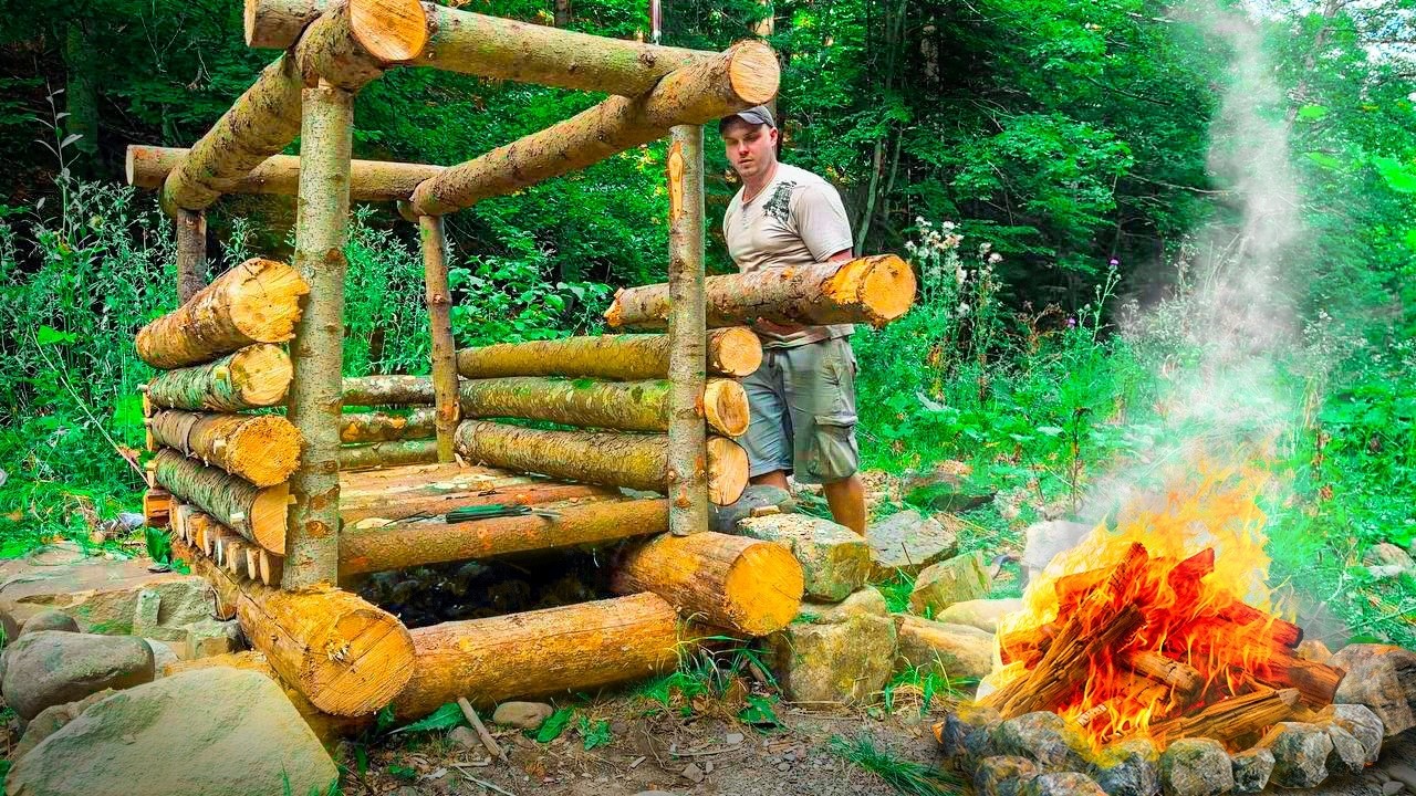 🏕️🔥 I Built a Hidden River Shelter Deep in the Wild | Surviving Storms with My Dog 🌧️🐾