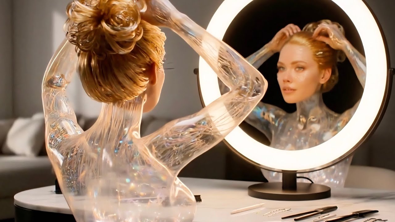 Ai ASMR GLOW: Glass Skin, Glass Hair Play & Glass Makeup Transformation