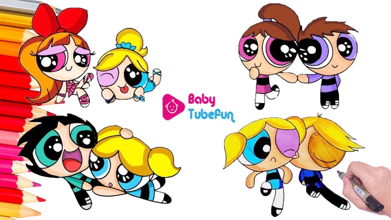 Coloring Powerpuff Girls Rowdyruff Boys Brick Boomer Butch Blossom Bubbles surprise eggs