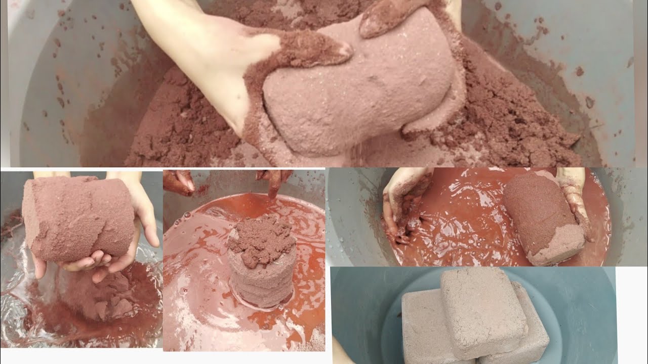 Asmr Super soft red sand cement water+dry crumbles+dipping+rubbing+smashing| Req by Kainat Fashion