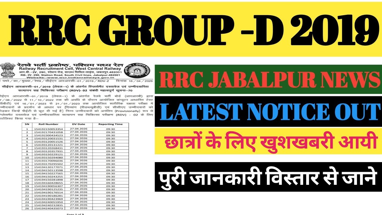 rrc jabalpur group of replacement dv out/rrc group d jabalpur replacement dv jari 2019/