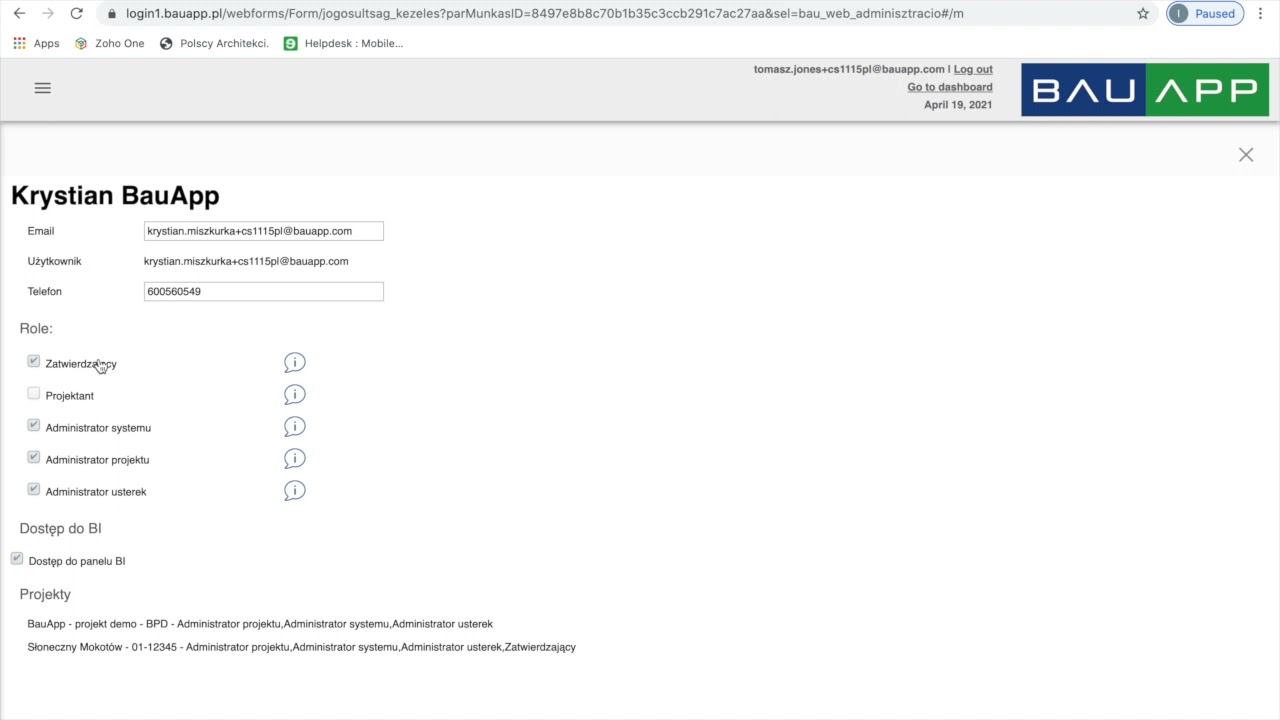 BauApp   Zarządzanie wsp&oacute;łpracownikami, role w aplikacji