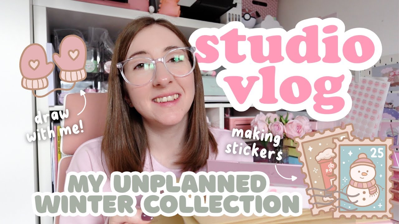 Studio vlog 🎀 drawing + making stickers for my winter collection 🌨️ small business behind the scenes