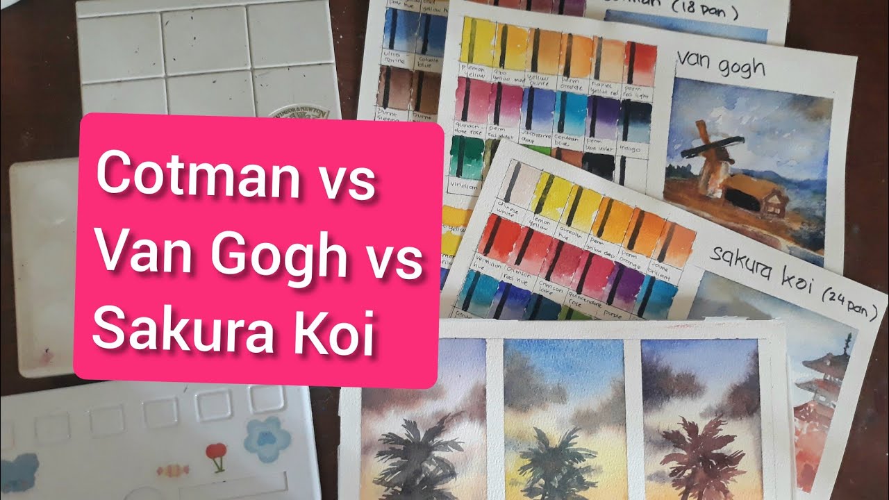 Bandingin cat air Winsor & Newton Cotman, Van Gogh dan Sakura Koi