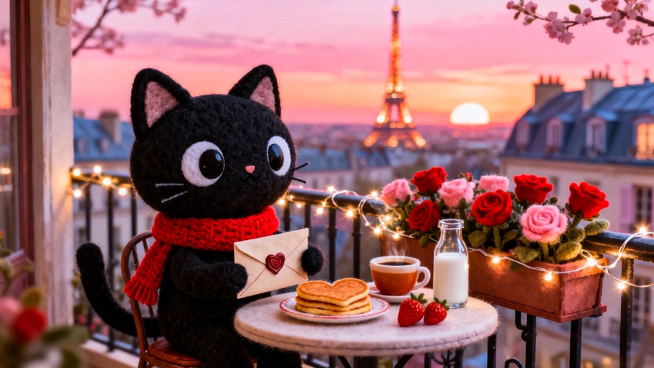 Valentine in Paris 💌🌇 Cozy Lofi Cat with Love Letter | Soft Beats for Romance & Chill