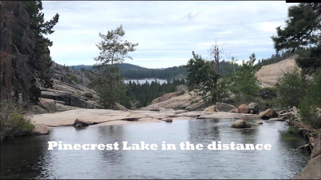 Follow the blue arrows to Cleo's Bath at Pinecrest Lake (June 2022)
