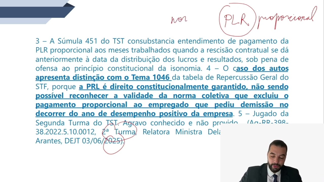 Súmula 451 TST - PLR proporcional e tema 1046 do STF