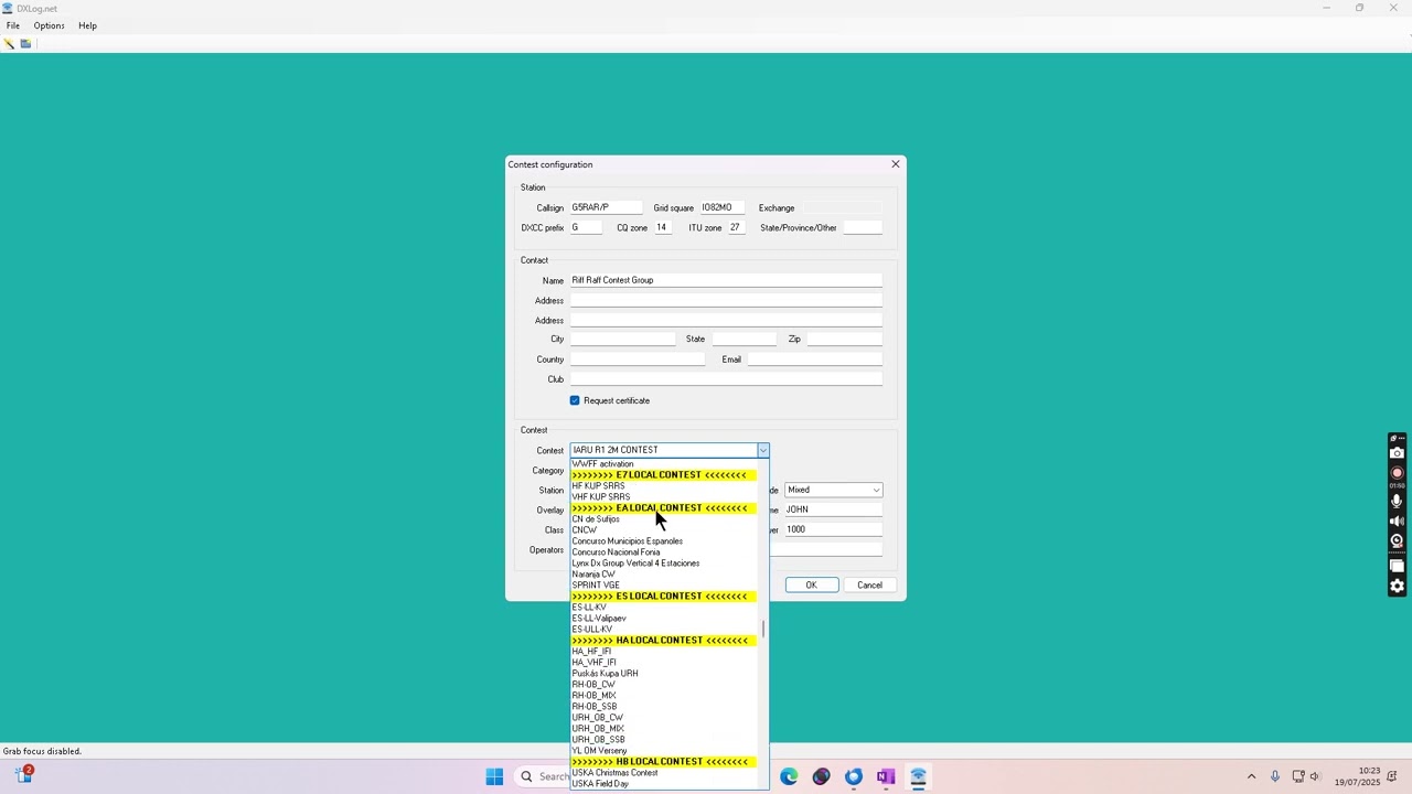 DXlog #1 -  Installation and logging a QSO