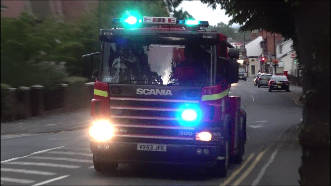 Major Storm: Fire trucks responding with siren and lights and on scene