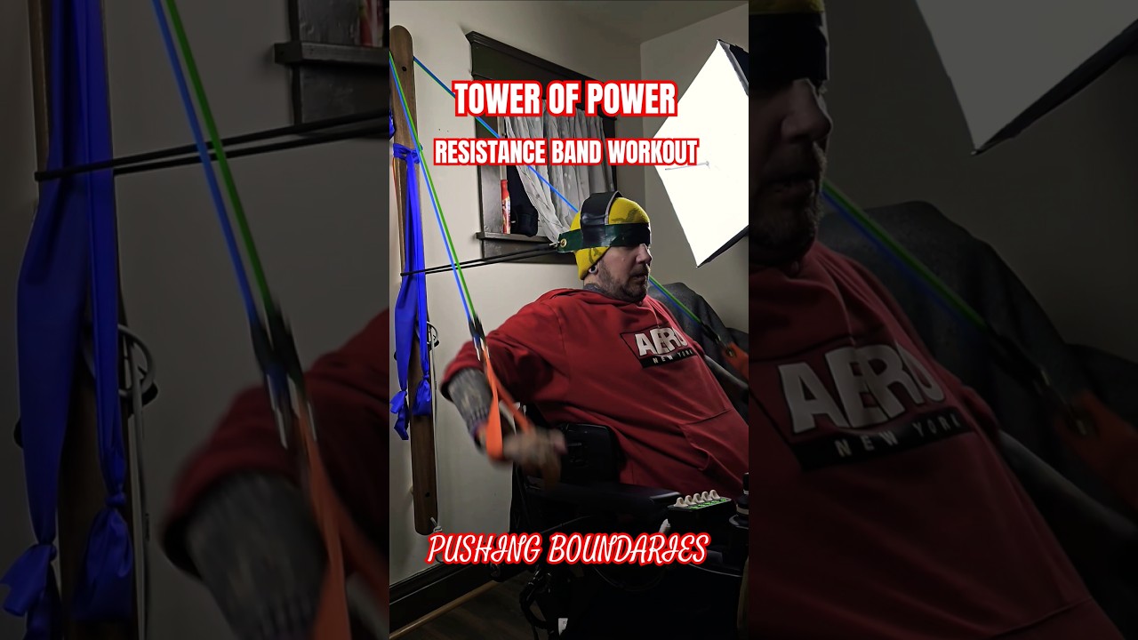 Resistance Band Exercises On The TOWER OF POWER - C5-C6, T10 Quadriplegic Workout 