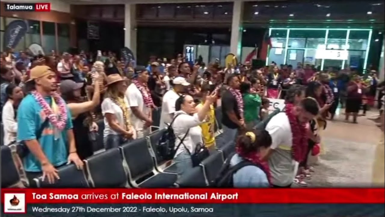 Toa Samoa arrive at Faleolo International Airport in Samoa 2022