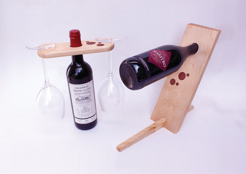 Wooden Bottle Stand & Bottleneck Glass Display