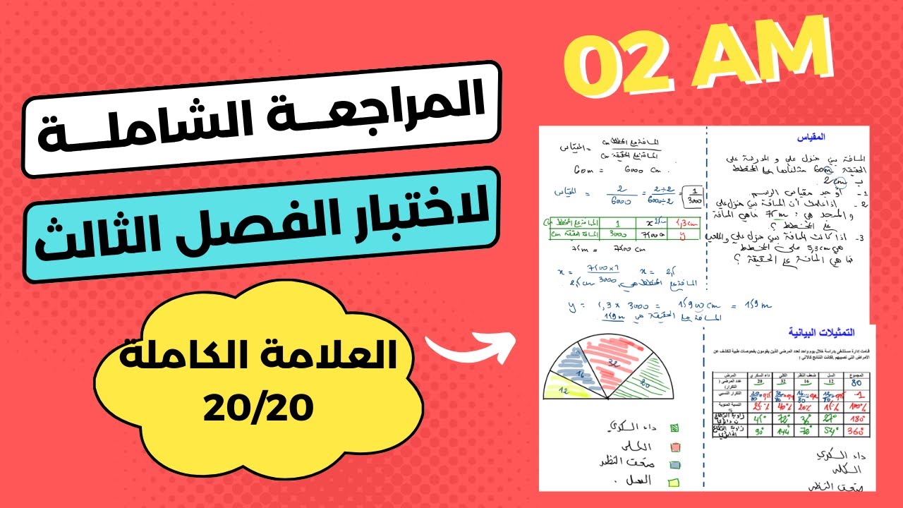 المراجعة الشاملة والنهائية لاختبار الفصل الثالث في مادة الرياضيات للسنة الثانية متوسط