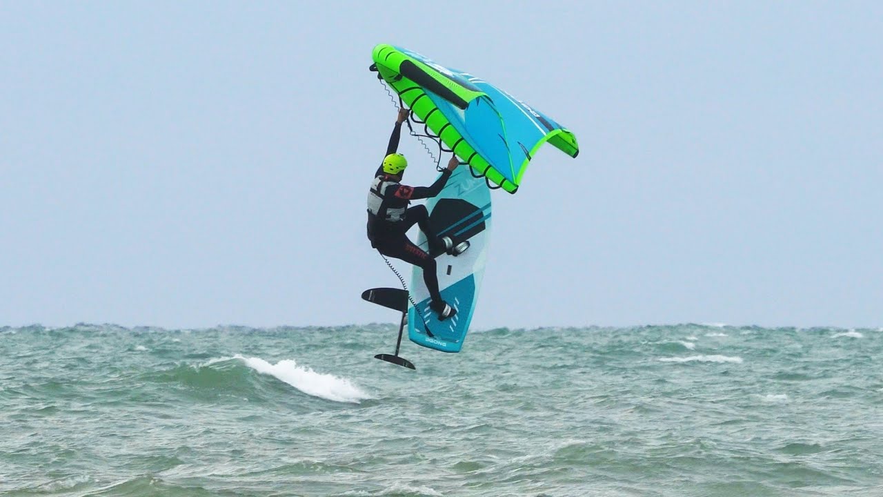 First wing foil session in some waves