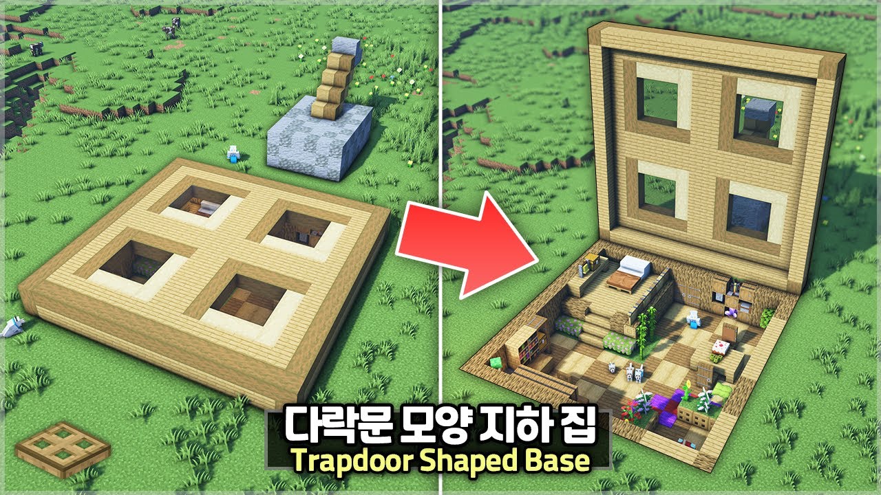 ⛏️ Minecraft :: 🪵 Подземная база в форме люка из дуба 🏠