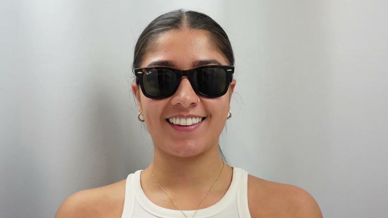 Woman model wearing Ray-Ban Wayfarer RB2140 902 Sunglasses