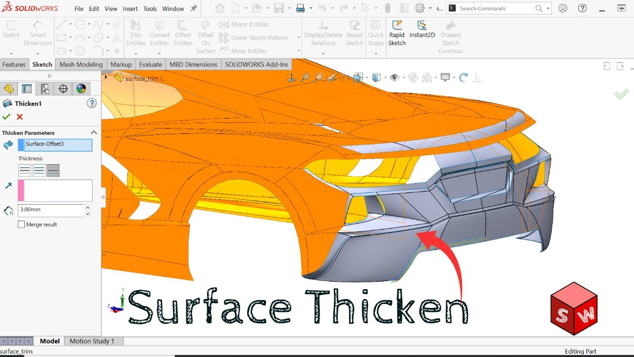 Как использовать Solidworks Thicken from Surface &mdash; Учебное пособие по Solidworks
