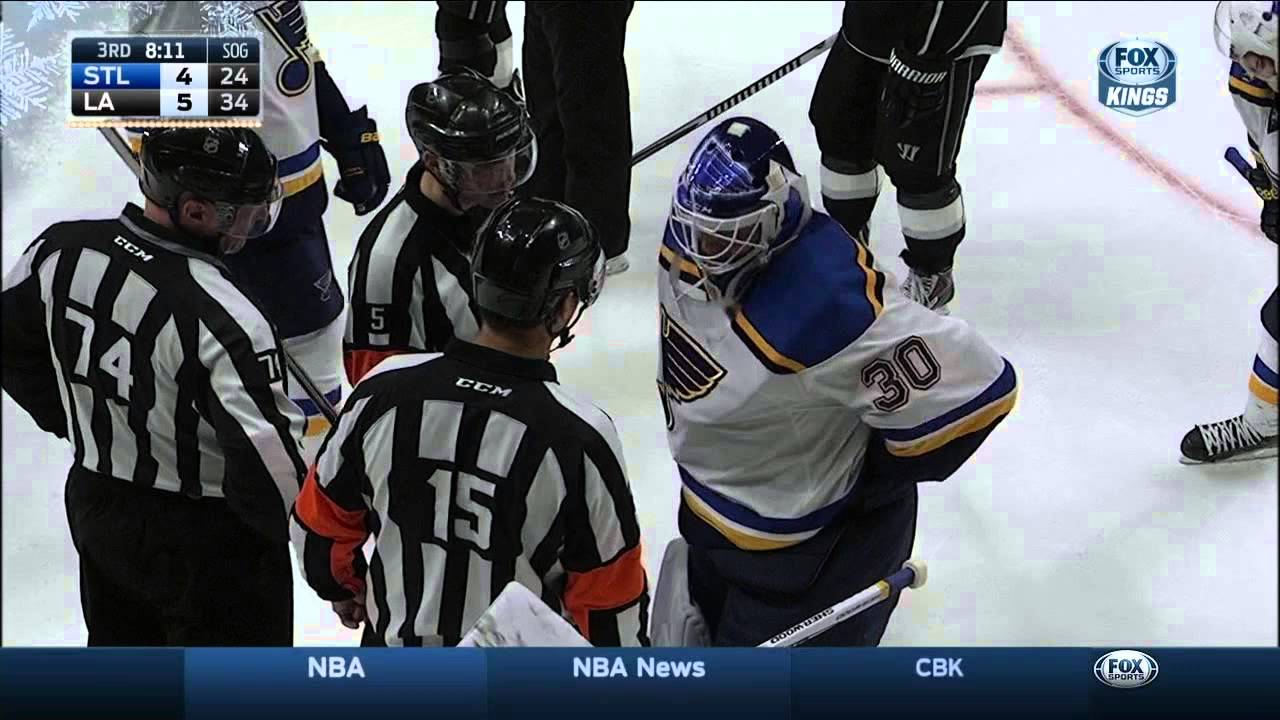 Puck lost in Marty Brodeur's pads lulz St. Louis Blues vs LA Kings Dec 18 2014 NHL
