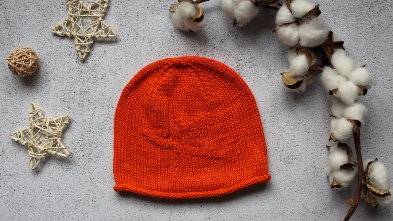 Шапка бини для мальчика 🦊 теневой узор звёздочки 🧡🌟