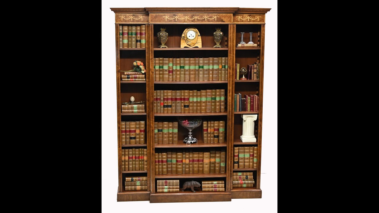 English Walnut Breakfront Bookcase Sheraton Regency