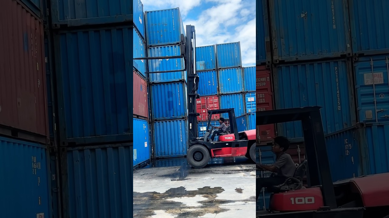 Forklift Handling Two Containers at Once