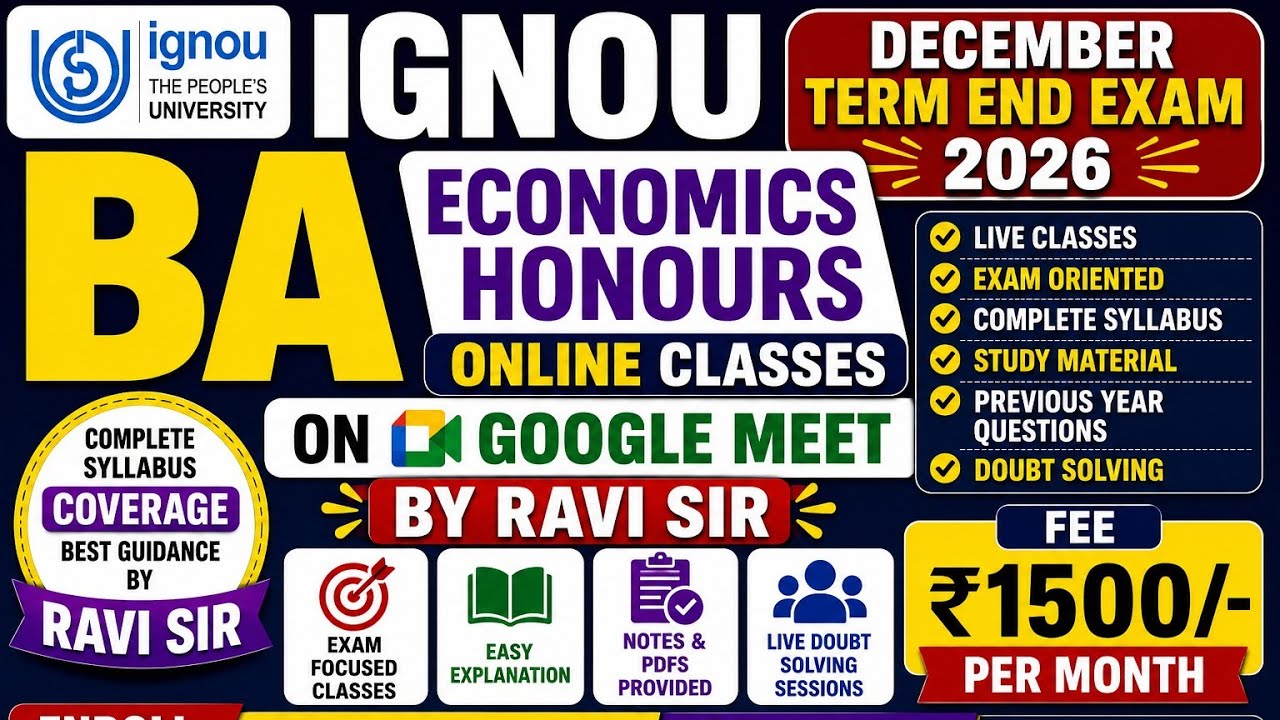 IGNOU BA Economics Honours online classes for Dec Term End Exam 2026! Complete details