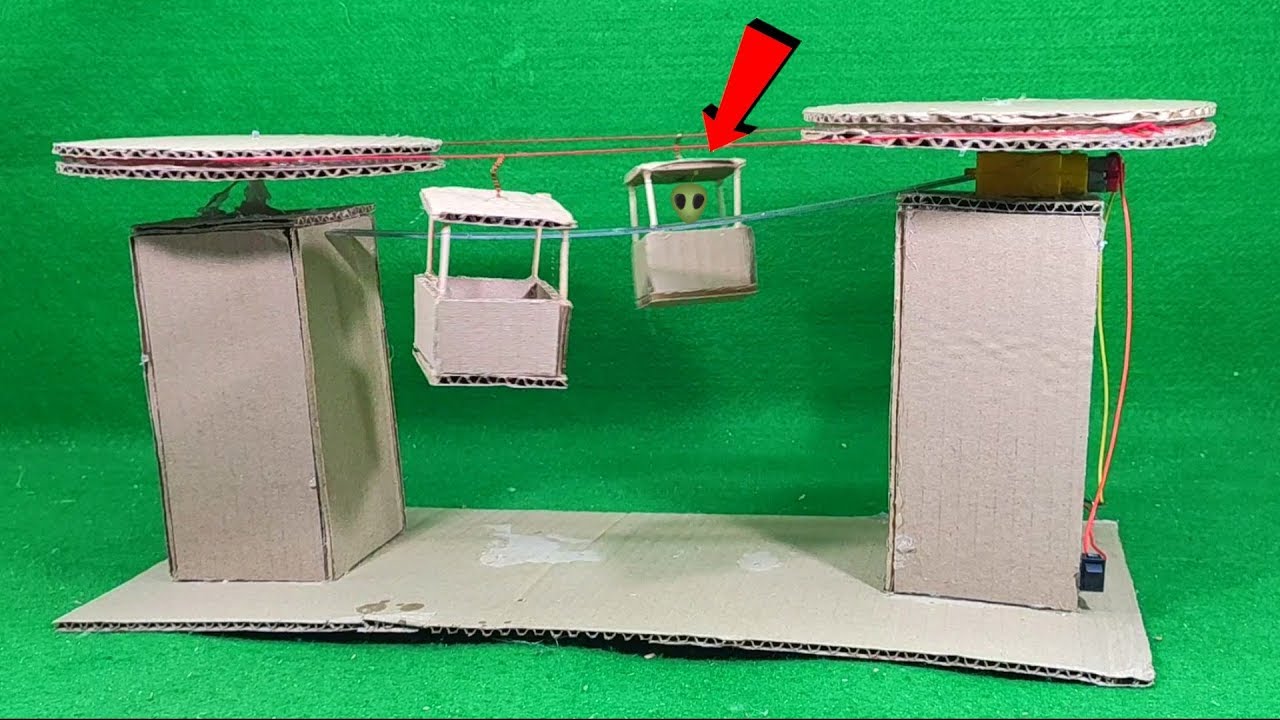 Ropeway Model With Cardboard And DC Motor