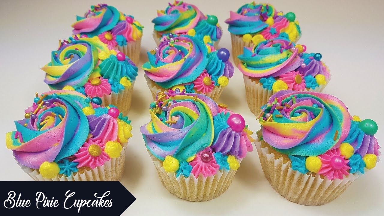 How to Make Rainbow Coloured Cupcakes | Multi Coloured Piping Techniques Tutorial