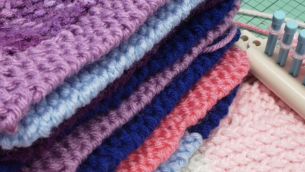 Loom knit PROCESS- (2) Basket weave square with a border