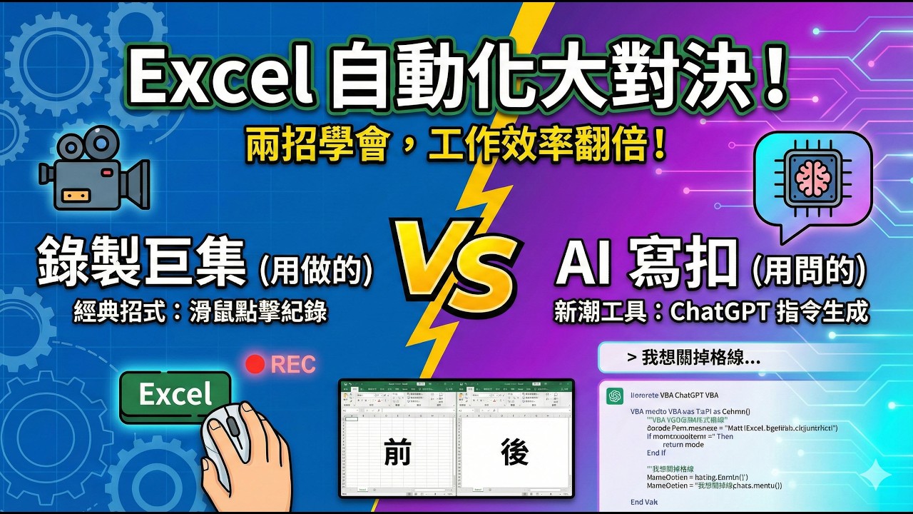 Excel 自動化實戰：別再手動重複了！兩招教你用「錄製巨集」與「AI」一鍵搞定繁瑣任務 🚀