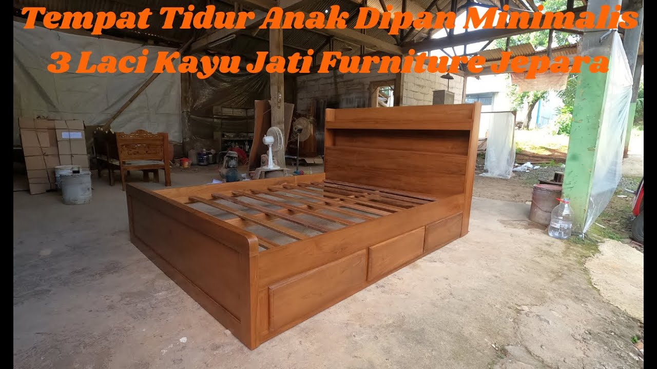 Tempat Tidur Anak Dipan Minimalis 3 Laci Kayu Jati Furniture Jepara