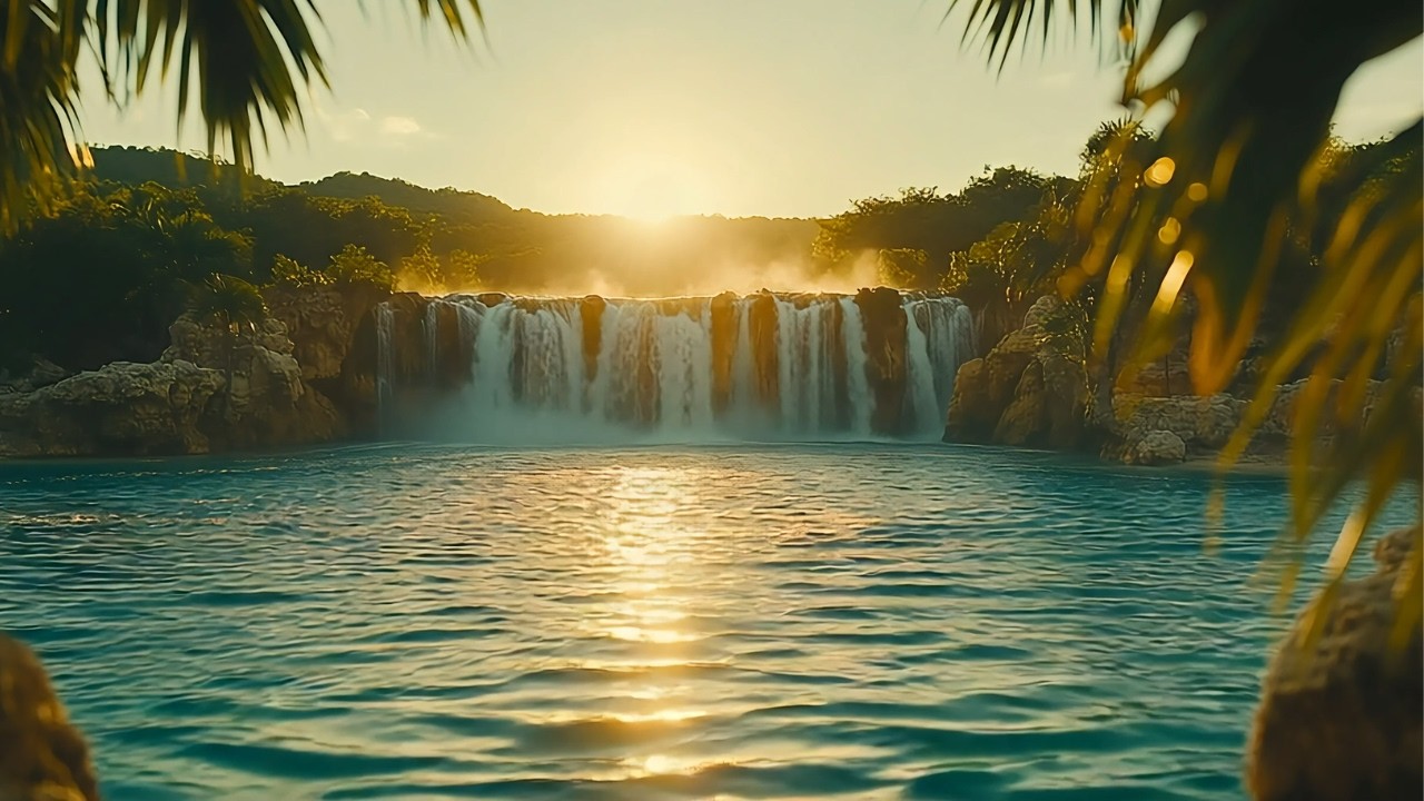 Calm Waterfall by the Lake – 6 Hours of Relaxing Nature Ambience