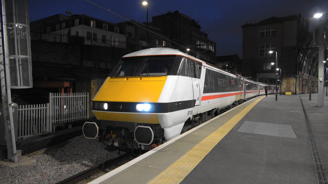 (4K) LNER Intercity 91119 + MK4s + DVT 82223 depart Kings Cross on 1D31 for Leeds. 01.04.23