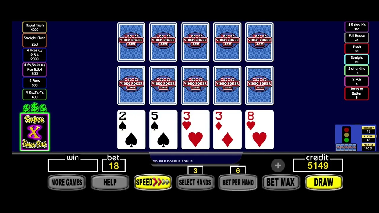 #148  Practice Super Times Pay Double Double Bonus Poker (DDB) - 100 hands
