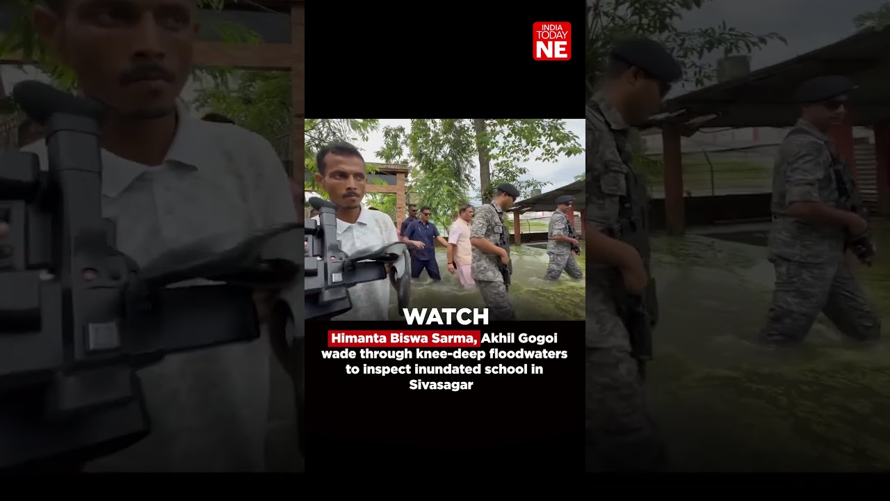 Himanta Biswa Sarma, Akhil Gogoi wade through knee-deep floodwaters