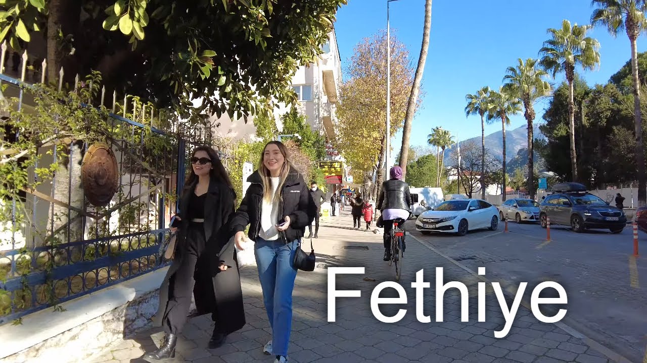 Walking in Fethiye's city center in January, Turkey