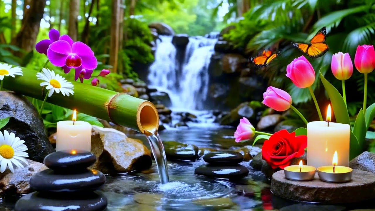 Peaceful Sleep Piano Music 🌿 Relaxing Spa Music with Bamboo Water Fountain