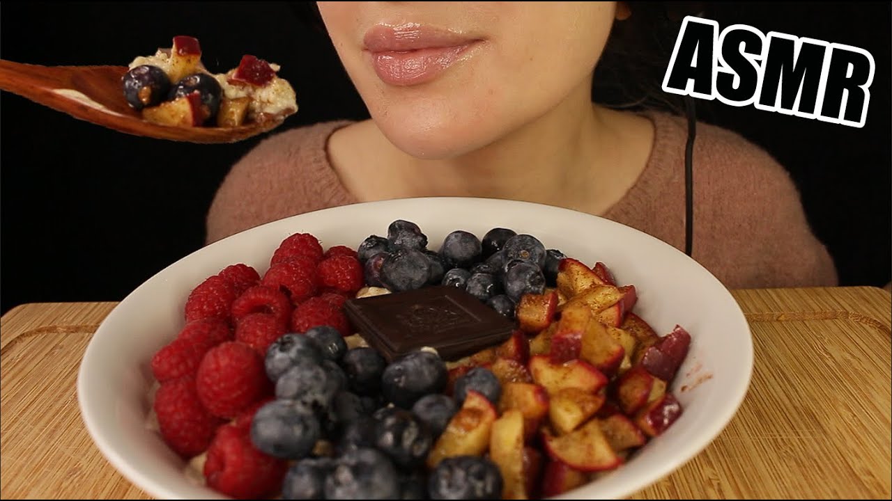 ASMR OATMEAL PORRIDGE BREAKFAST w/ FRUITS CHOCOLATE MUKBANG EATING SOUNDS No Talking 먹방 Kasmia ASMR