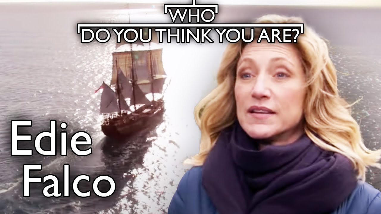 Why was Edie Falco's ancestor born at sea?