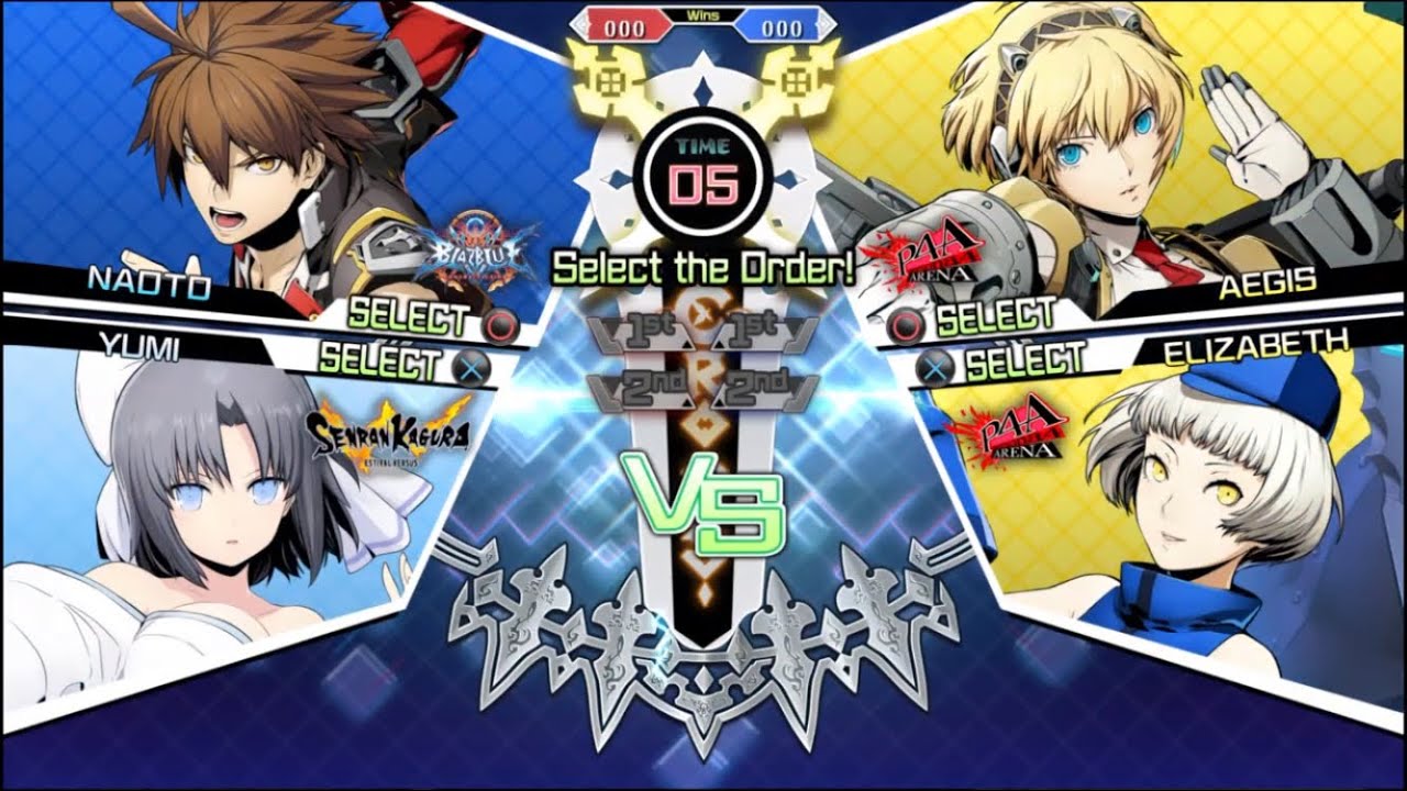 BLAZBLUE CROSS TAG BATTLE (Online Match) Naoto K./Yumi vs Aigis/Elizabeth