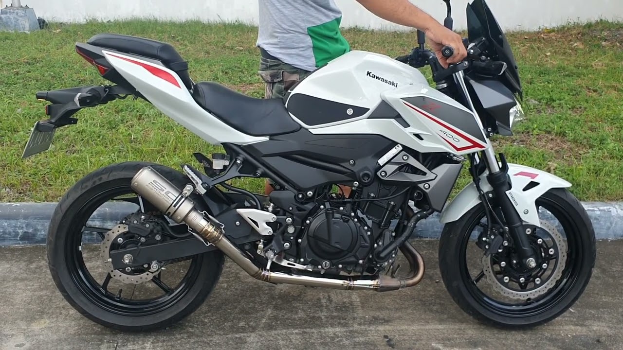 Kawasaki Z400 with SC Project CR-T 51mm and cat delete elbow high grade stainless steel sound check