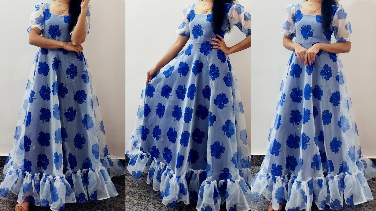 Trendy Organza frill frock cutting and stitching | Organza frill Long Frock | Designer Organza Dress