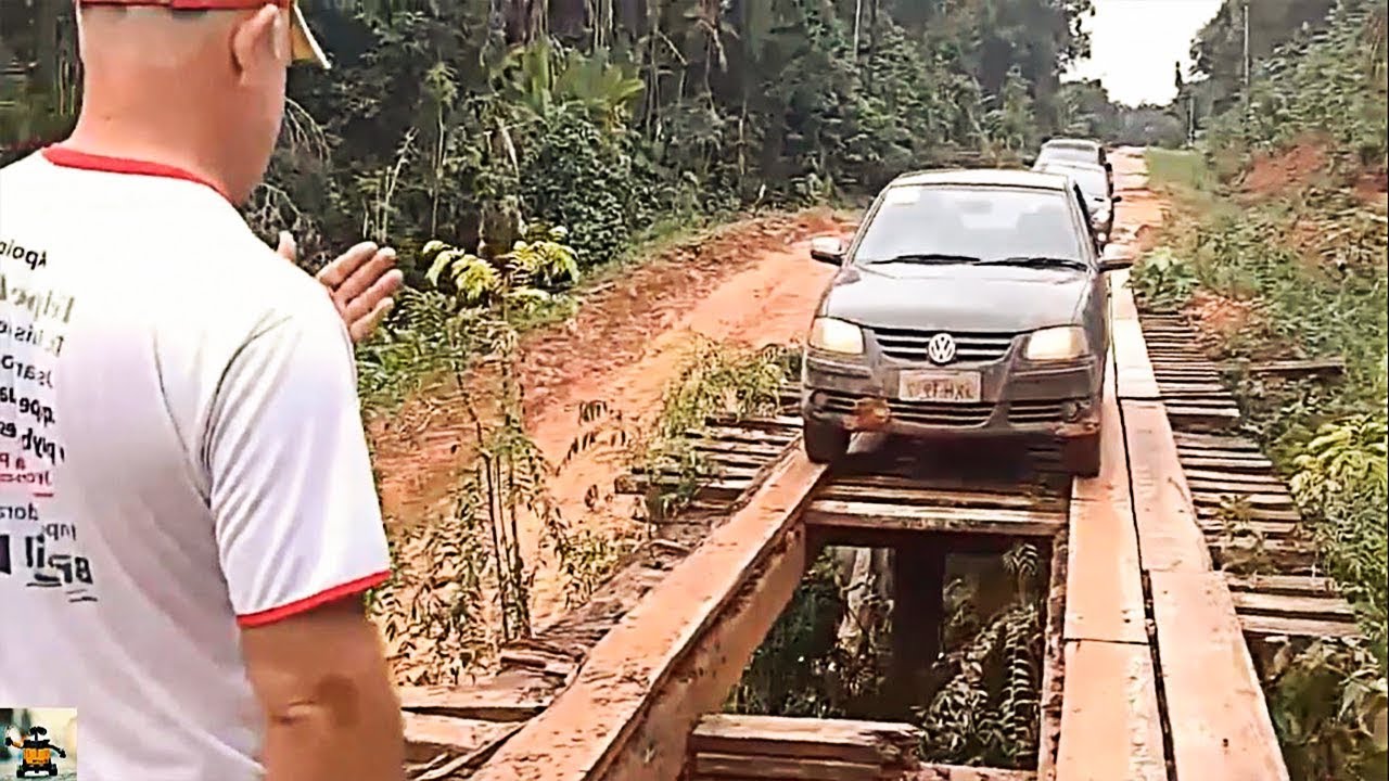 Amazing Car Driving Skills - Car Crossing The Dangerous Old Wooden Bridge  And Extreme Roads