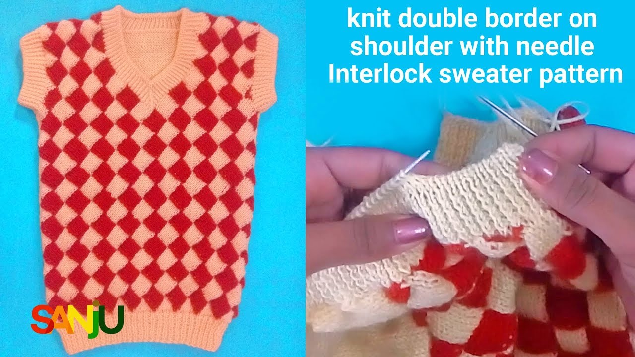 Knit double border on sweater shoulder with needle