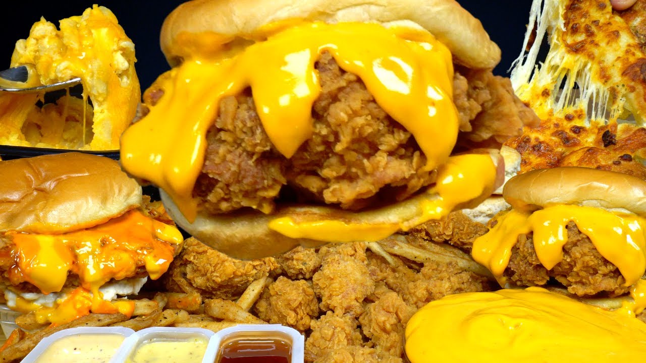 ASMR MUKBANG POPEYES CHICKEN & FRIES & DOMINO'S STUFFED CHEESY BREAD | WITH RANCH & CHEESE